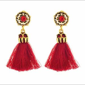 Pretty Red Sparkle Fringe Earrings
